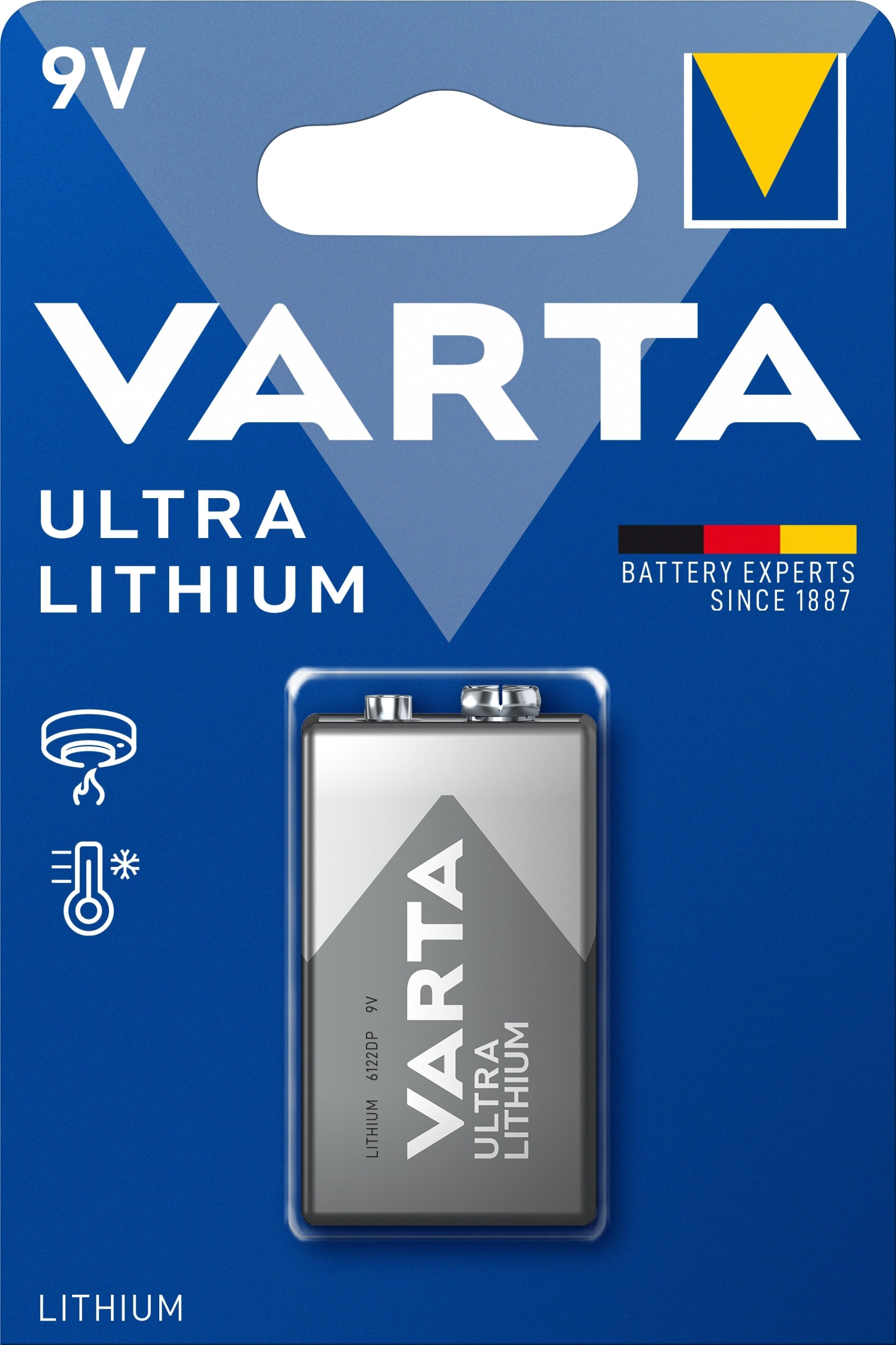 Varta Ultra Lithium 9V Battery 9-Volt PP3 E-Block Batteries Pack of 1